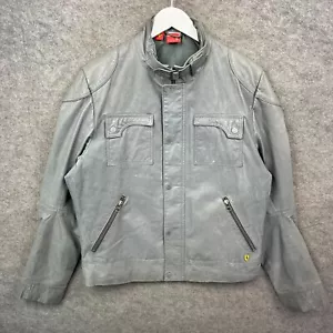 Ferarri Jacket Mens Large Grey PUMA Scuderia 100% Genuine Leather F1 Racing Coat - Picture 1 of 15