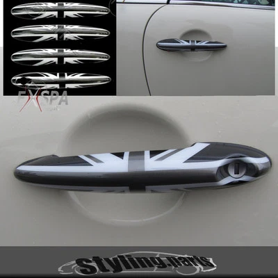PER MINI ONE COOPER S D R60 COUNTRYMAN 4 MANIGLIE PORTE CIOTOLE UNION JACK BLACK - Immagine 1 di 4