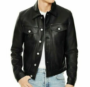 Herren Echtleder Truckerjacke weiches Rindsleder Lederjacke feine Qualität - Bild 1 von 4