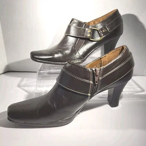Aerosoles Bootie Womens 8.5 B Square Toe Side Zip Ankle Brown Faux Leather [386] - Picture 1 of 9