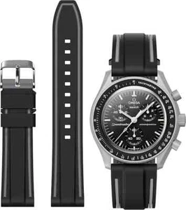 Black Band for Moonswatch Watch, Soft Silicone Strap for Omega X Swatch - Picture 1 of 4