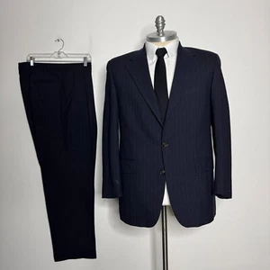 Chaps Ralph Lauren Men’s Suit - Blue Stripe Jacket 44R & 36W Pants Wool - Picture 1 of 15