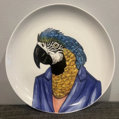 New West Elm Rachel Kozlowski Dapper Animals MACAW PARROT 8 3/4" Appetizer Plate - Image 1 of 4