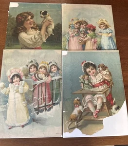 Antike deutsche Chromolithographie Plakat Drucke (4) Kinder Tiere Lithographie - Bild 1 von 24