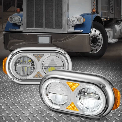 全 LED 铬车头灯大灯转向信号适用于 81-21 Peterbilt 359 379 389 — 第 1/4 张图片