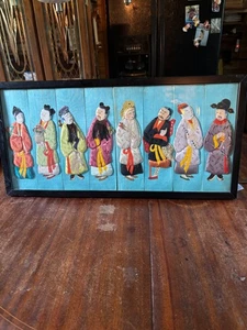 VTG 27x13.5” Hand Made Silk Chinese Immortals Framed Art - Picture 1 of 10