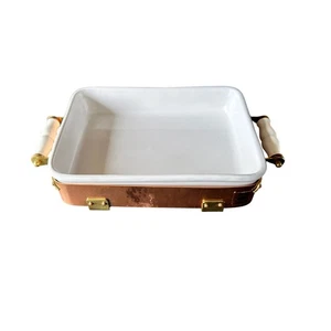 Vtg Metalutil Portugal Copper Baking Dish w/ Ceramic Insert and Handles Square - Picture 1 of 7