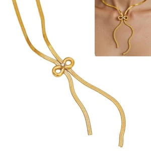 Classical Stainless Steel Chain Necklace Crystal Accent Bowknot Design Gift - Picture 1 of 9
