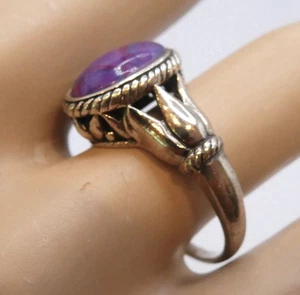 NK 925 Sterling Silver Purple Turquoise Ring Thailand Sz  8 - Rope Border Tulip - Picture 1 of 12