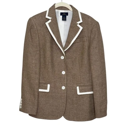 Blazer Brooks Brothers para mujer 8 marrón lino lana blanco ribete chaqueta preppy Foto 1 de 4