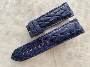 24mm/22mm Navy Blue Alligator Crocodile Print Leather Watch Strap Band - Picture 1 of 1