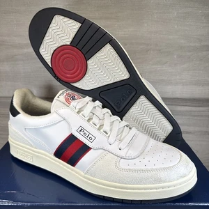 Polo Court Sneakers SK-ATH Ralph Lauren Tennis Shoes White Navy Red Size 11D EUC - Picture 1 of 23