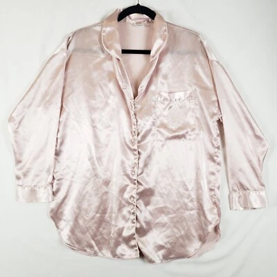 Top de pijama vintage de satén Adonna para mujer grande con botones rubor brillante años 90 Y2K Foto 1 de 4