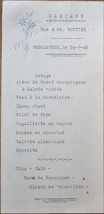 Speisekarte, Französische Hochzeit 1946, Silbergeprägte Vignette, Ernolsheim-Bruche, Frankreich - Bild 1 von 1