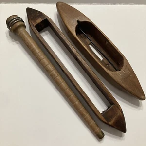 Lot Of 3 Wooden Weaving Loom Tools Pirn & Flying Shuttles Wooden Primitive - Picture 1 of 9