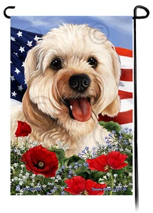 Patriotic Flowers Garden Flag - Blonde Cavapoo - Picture 1 of 1