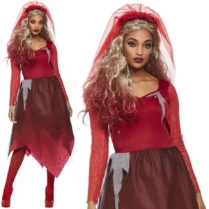 Ladies Halloween Fancy Dress Graveyard Devil Bride Red Costume by Smiffys - Picture 1 of 10