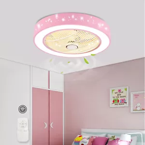 Pink Modern LED Ceiling Fan Light Kids Girls Room Bed Room Pendant Lamp + Remote - Picture 1 of 12