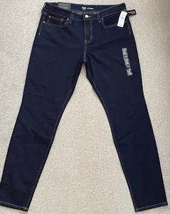 BNWT GAP Jeans UK 16 Dark Denim Mid Rise Legging Stretch Straight Ankle Length - Picture 1 of 3