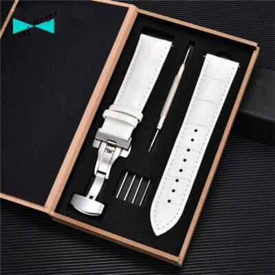 CRISTRAPS Cinturino orologio in pelle coccodrillo bianco fibbia deployante 18 20 22 24 mm