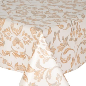 PVC SCROLL COPPER TABLE CLOTH ANTIQUE STATUE EFFECT VINE LEAVES GOLD WIPE CLEAN - Picture 1 of 1