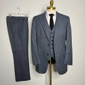 Austin Reed Men's 40L Blue Wool Two-Piece Suit 32W Pants Solid Great Gatsby Vtg - Picture 1 of 13