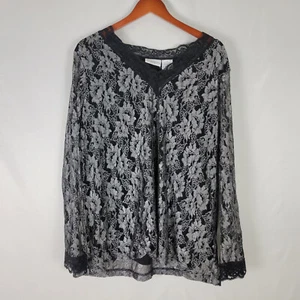 Kathy Ireland Womens Blouse 2XL Top Floral Long Sleeve Lace V Neck Lined Shirt - Picture 1 of 10