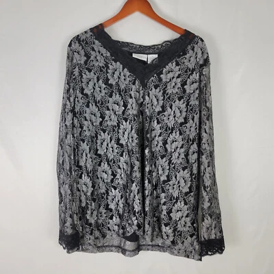 Kathy Ireland Womens Blouse 2XL Top Floral Long Sleeve Lace V Neck Lined Shirt - Image 1 of 4