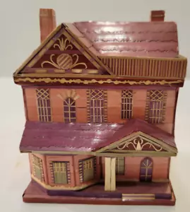 Vtg Balsa Wood Houses Straw Trinket Box Victorian Style Mini Philadelphia House - Picture 1 of 11