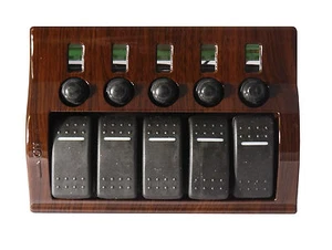 Schalttafel Mahagoni mit 5-Taste Schaltpaneel Wurzelholz 12V Schalterpaneel Boot - Bild 1 von 2