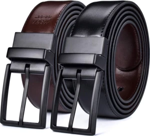 Men'S Dress Belt Leather Reversible 1.25" Wide Rotated Buckle Gift Box - Picture 1 of 12
