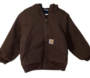 Carhartt Jacket kids XXS 4-5 Brown Duck Canvas Hooded Quilted Insulated Winter - Picture 1 of 7