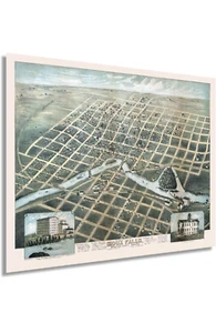 Póster de arte de pared de Sioux Falls 1881 mapa de historia de Dakota del Sur Sioux Falls 30x24 - Imagen 1 de 4