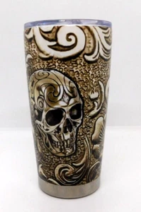 64 Hydro Skull Tumbler Brown White 16 Oz Small Dent In Base Halloween - Picture 1 of 3