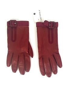 Saks Fifth Avenue Burgundy Soft Leather Driving Gloves Size 7 buckle red S/M 