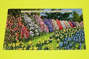 Cartolina d'epoca - Orlando, Fl - Eola Park Sweet Pea Wall (1949) affrancata - Foto 1 di 2