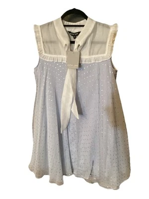 Sister Jane Mini Dress Babydoll Bow Layered Blue With Silver Stars Sz Small New - Image 1 of 4