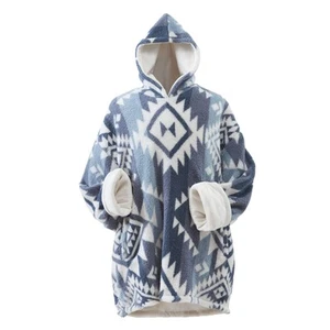 Coleman Oversized Wearable Sherpa and Micro-Mink Blanket Hoodie, Blue - One S... - Picture 1 of 6