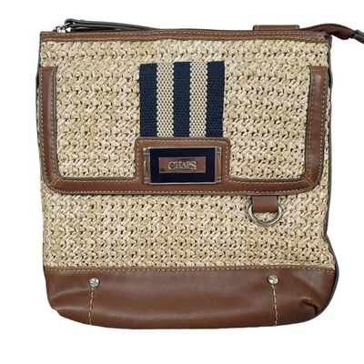 Bandolera Cartera CHAPS Paja Vegana Imitación Cuero Tela Correa Metal Logo Delgado  Foto 1 de 4