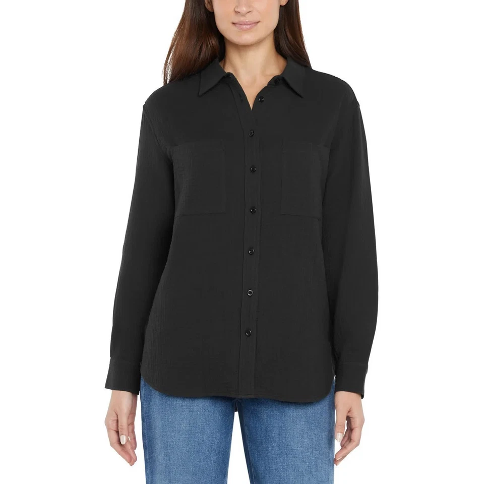 Gap Women's Gauze Button Front Shirt Black Large