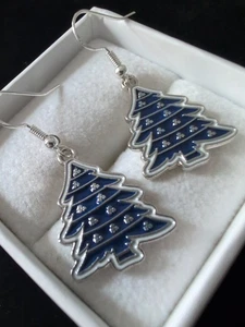 Sterling 925 Handarbeit Hand Emailliert Weihnachtsbaum Ohrringe Custom 925 - Bild 1 von 6