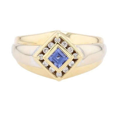 .54ctw Lab-Created Sapphire and Diamond Halo Ring 10k Multi-Tone Gold Size 10 - Image 1 of 4
