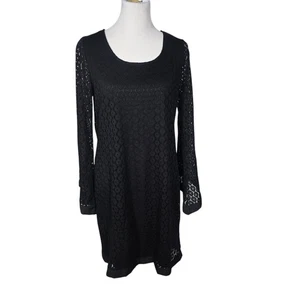 Espresso Medium Black Crochet Lace Lined Long Sleeve Knew Length Dress - Picture 1 of 8