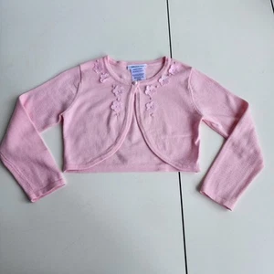 Bonnie Jean Girl's Sweater Shrug Bolero Dressy 3D Applique Knit Crochet Pink 6X - Picture 1 of 7