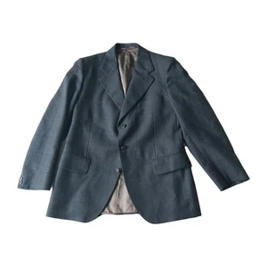 Dunn & Co Blazer Jacket Men 38R 100% Worsted Wool Grey Windowpane Vintage - Picture 1 of 8