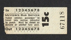 Billete de autobús de 15 centavos vintage McVICARS BUS SERVICE WESTERN SYDNEY NSW - Imagen 1 de 1