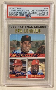 1970 Topps Bob Gibson Marichal Carlton HOF Signed Baseball Card PSA/DNA Auto 10 - Picture 1 of 5