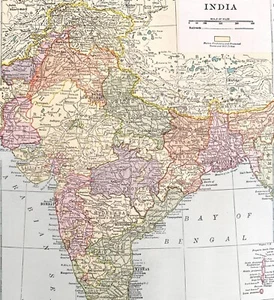 Map Of India 1938 Asia Print Antique Atlas Bay Of Bengal Arabian Sea DWU8 - Picture 1 of 2