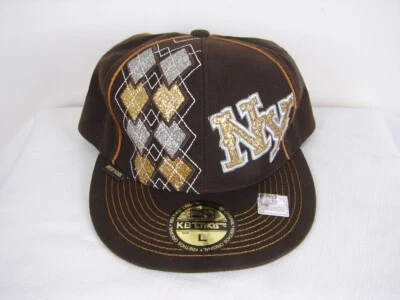 KB Ethos NY Nueva York Urbano Hip Hop Dorado Marrón Brillo Ajustado Gorra Talla L Foto 1 de 4