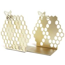 Designer's Beeinspired Honeycomb Gold Bookends Set Of 2 Premium Cute Book Ends F